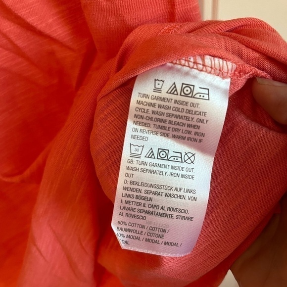 Nwot Belle By Kim Gravel LARGE orange Peach Ruched elbow Sleeve - Picture 7 of 7